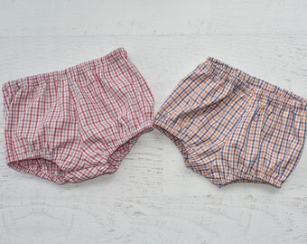 Tri-Check Diaper Cover - Unisex Bloomers - Gingham Diaper Cover - Red and Gray - Navy and Orange -  Purple and Gold