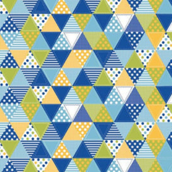 Riley Blake Summer Celebration Fabric - 100% Cotton - 43/44" Wide - 1 Yard - Blue Traingles - Pennant Fabric - Large Cuts Available