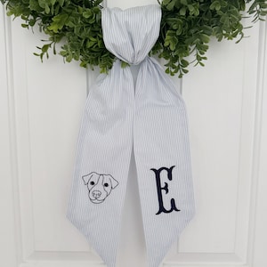 Seersucker Dog Wreath Sash - Custom Pet Wreath Sash - Custom Pet Decor - Dog Lover Gift - Monogrammed Wreath Sash - Customized Pet Gift