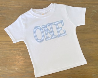 READY to SHIP! ONE Seersucker Birthday Shirt - First Birthday Outfit - First Birthday Shirt - Seersucker Shirt 6–12M