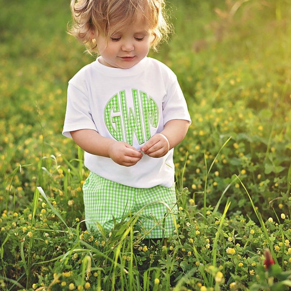 Monogrammed Gingham Outfit - Applique Monogram Shirt - Initial Shirt - Gingham Shorts - Boy Summer Outfit - Personalized Shirt