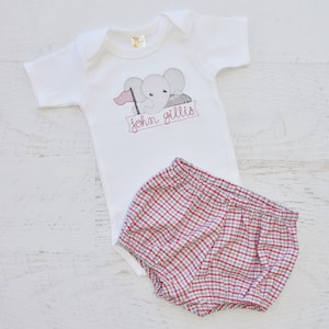 Elephant Outfit- Sketch Embroidered Bodysuit - Football Diaper Cover Set