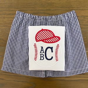 Monogrammed Baseball Outfit - Baseball Applique Shirt - Personalized Shirt - Gingham Shorts - Toddler Boy Outfit