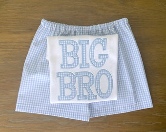 Big Bro Outfit - Gingham Shorts - Big Brother Shirt - Sibling Outfits - Big Brother Outfit - Toddler Boy Outfit - Applique Shirt