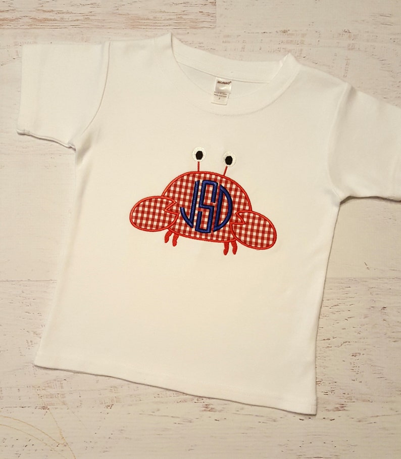 Gingham Shorts Crab Beach Outfit Monogrammed Crab Outfit Crab Shirt Boy Summer Outfit Gingham Crab Applique Red Gingham Shorts