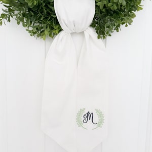 White Floral Frame Monogrammed Wreath Sash - Customized Wreath Sash - Tan Initial Wreath Sash - Personalized Gift -Wedding Shower Gift