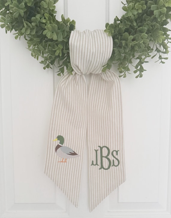Monogrammed Mallard Duck Wreath Sash - Custom Decor - Custom Door Decor - Mallard Duck Decor - Fall Porch Decor - Wreath Sash