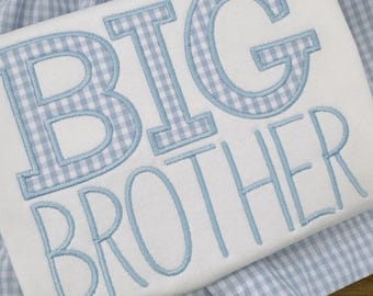 Big Brother Outfit - Gingham Shorts - Big Brother Shirt - Sibling Outfits - Big Brother Outfit - Toddler Boy Outfit - Applique Shirt