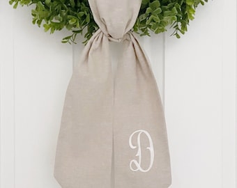 Monogrammed Wreath Sash - Customized Wreath Sash - Tan Initial Wreath Sash - Personalized Gift - Monogrammed Gift - Wedding Shower Gift