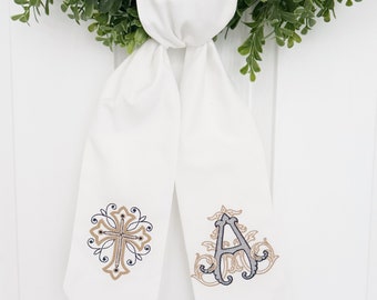 Baptism Wreath Sash - Customized Wreath Sash - Custom Door Decor - Cross Wreath Sash - Personalized Gift - Monogrammed Gift - Baptism Decor