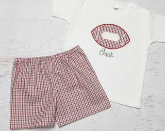 Alabama Football Outfit - Crimson Tide Shorts - Red and Gray Tricheck Shorts - Plaid Football Outfit - Football Appliqie - Football Outfit