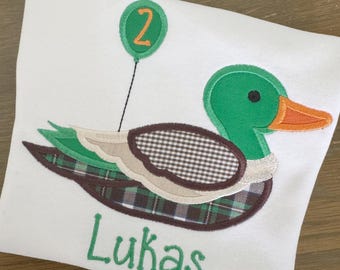 Duck Birthday Shirt- Plaid Mallard Duck Shirt - Boy Outfit - Duck Applique - Classic Boy Applique - Fall Shirt - Fall Birthday Outfit