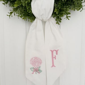 Pink Bow Hydrangea Wreath Sash - Customized Wreath Sash - Custom Door Decor - Wreath Sash - Personalized Gift - Monogrammed Gift