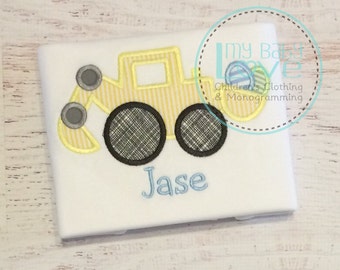 Easter Digger Shirt or Bodysuit, Yellow Digger with Easter Eggs, Seersucker Eggs, FREE personalization, Sizes 0-3M - 6