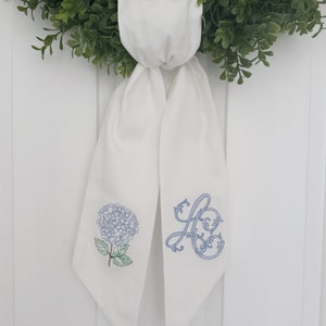 Custom Monogram Hydrangea Wreath Sash - Customized Wreath Sash - Custom Door Decor - Wreath Sash - Personalized Gift - Monogrammed Gift -