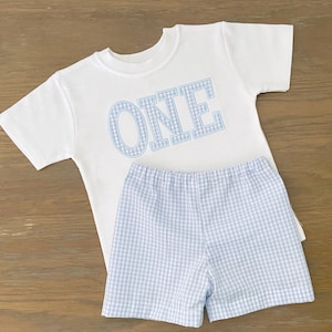 Gingham First Birthday Outfit - ONE Birthday Shirt - Gingham Outfit - Smash Cake Outfit - Gingham Shorts - Party Outfit