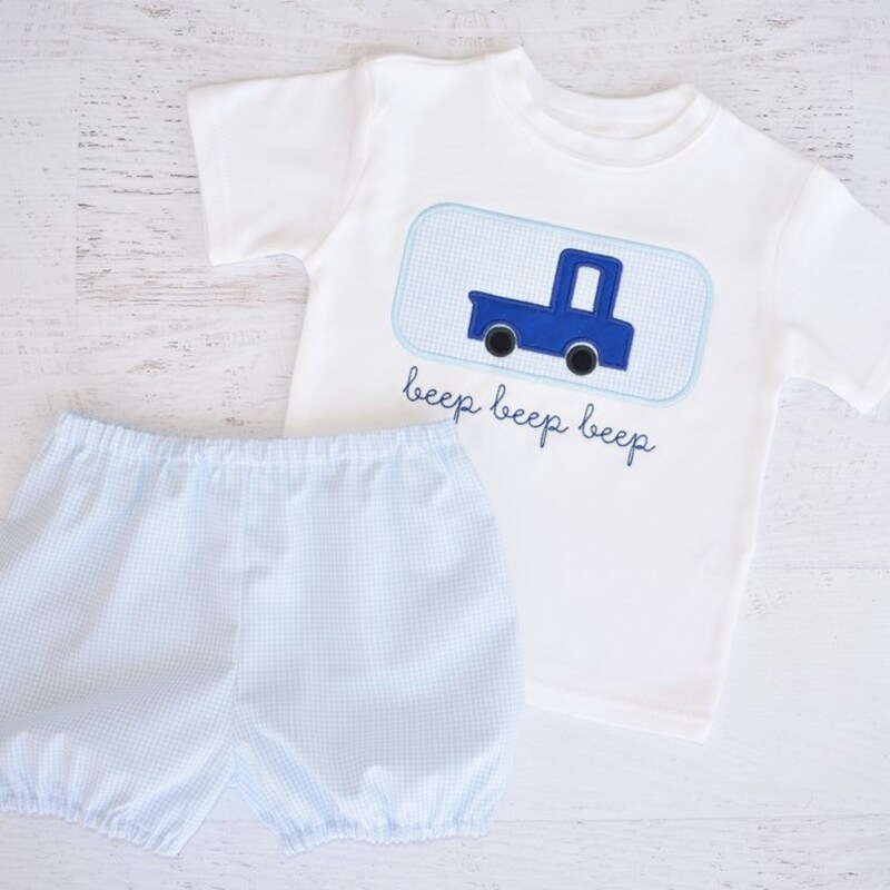 Federico Light Blue Truck Knitted Boy Bloomers 2-Piece Set