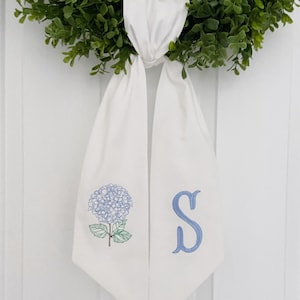 Hydrangea Wreath Sash - Customized Wreath Sash - Custom Door Decor - Wreath Sash - Personalized Gift - Monogrammed Gift - Housewarming Gift