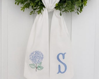 Hydrangea Wreath Sash - Customized Wreath Sash - Custom Door Decor - Wreath Sash - Personalized Gift - Monogrammed Gift - Housewarming Gift