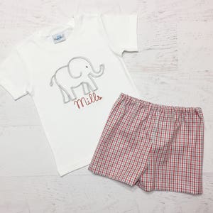 Vintage Elephant Shorts Outfit - Football Team Outfit - Football Fan Shirt - Elephant Shirt - Plaid Shorts - Embroidered Elephant