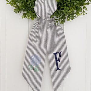 Striped Hydrangea Wreath Sash - Customized Wreath Sash - Custom Door Decor - Wreath Sash - Personalized Gift - Housewarming Gift