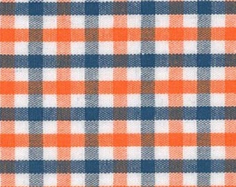 Fabric Finders Tri-check Navy and Orange Fabric - 100% Cotton - 1/4" Tri-check- 60" Wide - By the Yard - Blue and Orange Plaid - Auburn