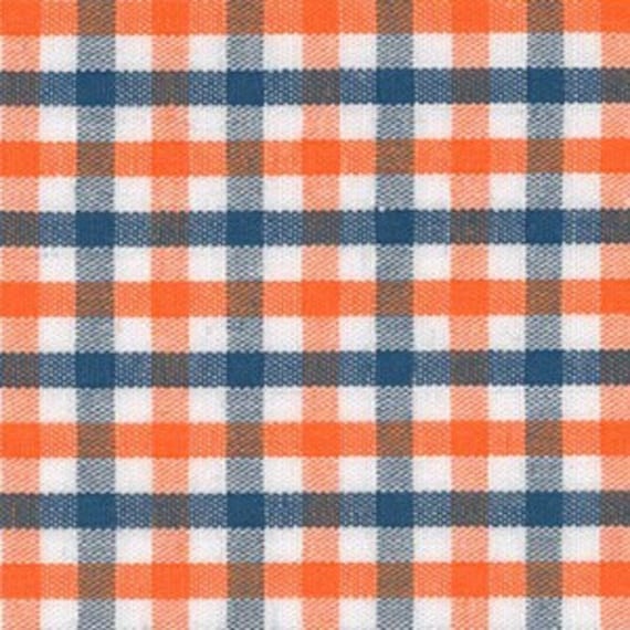 Fabric Finders Tri check Navy and Orange Fabric 100 Cotton 1 4