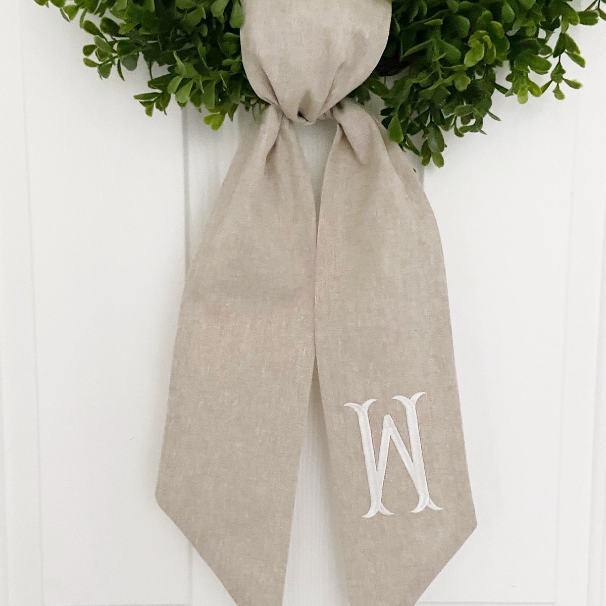 Monogrammed Wreath Sash - Customized Wreath Sash - Tan Initial Wreath Sash - Personalized Gift - Monogrammed Gift - Wedding Shower Gift - Etsy