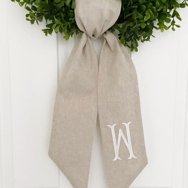 Monogrammed Wreath Sash - Customized Wreath Sash - Tan Initial Wreath Sash - Personalized Gift - Monogrammed Gift - Wedding Shower Gift
