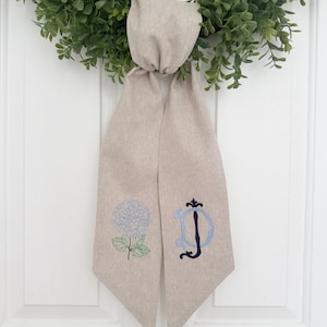 Custom Monogram Hydrangea Wreath Sash - Customized Wreath Sash - Custom Door Decor - Wreath Sash - Personalized Gift - Monogrammed Gift -