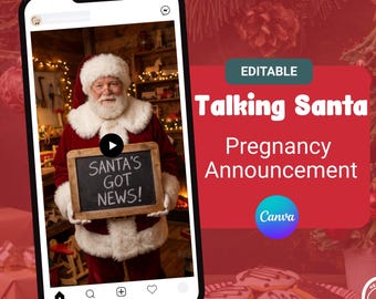 Santa Claus Baby News Video, Christmas Expecting Template, Editable Canva Due Date, Digital Download Holiday Gender Neutral