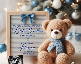 Boy Christmas Pregnancy Announcement, Christmas Baby Announcement, Simple Little Brother Christmas Digital Download, Boy Baby Reveal