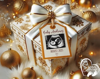 Christmas Gift Pregnancy Announcement, Christmas Baby Announcement, Simple Neutral Reveal Digital Download, Christmas Baby Reveal