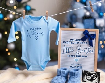 Onesie Boy Christmas Pregnancy Announcement, Christmas Baby Announcement, Simple Little Brother Christmas Digital Download, Boy Baby Reveal