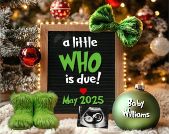 Grinchmas Digital Pregnancy Announcement, A Little Who Is Due Christmas Social Media Baby Reveal, Instant Download Editable Template
