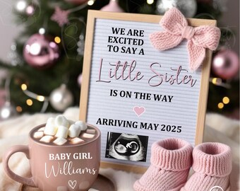 Girl Christmas Pregnancy Announcement, Christmas Baby Announcement, Simple Little Girl Christmas Digital Download, Girl Baby Reveal