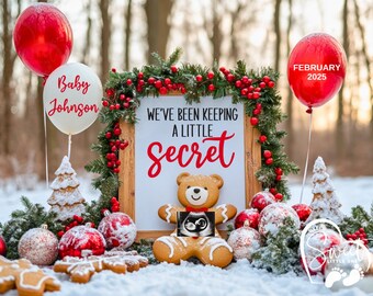 Neutral Christmas Pregnancy Announcement, Vintage Baby Announcement, Simple Neutral Winter Digital Download, Rustic Baby Reveal