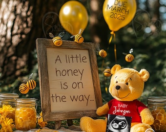 Winnie Pregnancy Announcement Digital Baby Announcement Cute Pooh Bear Editable Social Media Template Gender Neutral Little Honey Toy