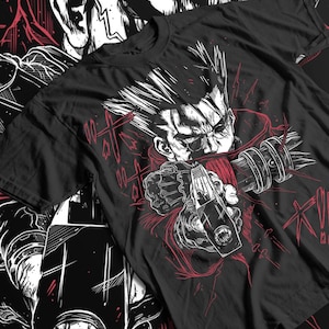 Trigun T-shirt Vash The Stampede Moon Funny COMEDY Anime Manga Gift Black Shirt