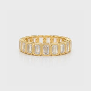 Emerald Cut Bezel Eternity Band Moissanite | Full Eternity Wedding Band | 925 Silver Bezel Set Stacking Ring | Anniversary Ring Her