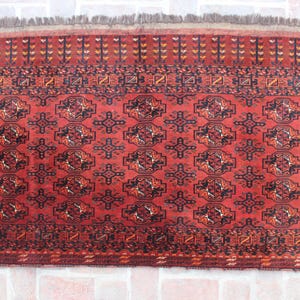 Red Antique Turkmen Chuval Rug 3'4x6'4 – Handmade Tribal Wool Bag face, Rare Nomadic Rug, Vintage Collectible Rug for Wall or Floor Display
