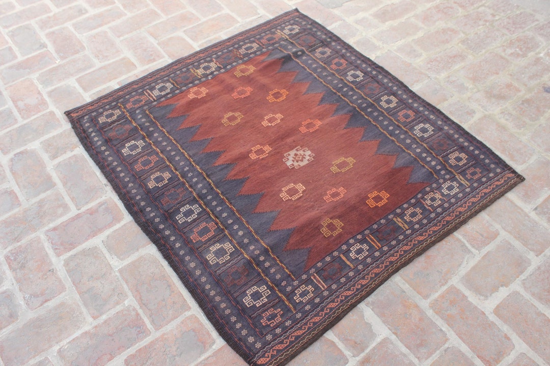 Handmade Vintage Kilim Rug 4x4 Ft – Square Wool Area Rug | Boho Tribal ...