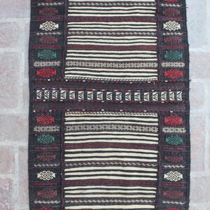 2&#39;3x4&#39;2 Vintage Oriental Kilim Runner Rug | Handwoven Striped Flatweave Carpet, Boho Afghan Kilim Rug, Tribal Runner for Hallway or Entryway