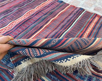 Vintage Striped Kilim Rug 5x7 - Handwoven Afghan Kilim Wool Rug - Flatweave Area Rug - Turkish Tribal Rug, Antique Kilim Carpet, Bedroom Rug