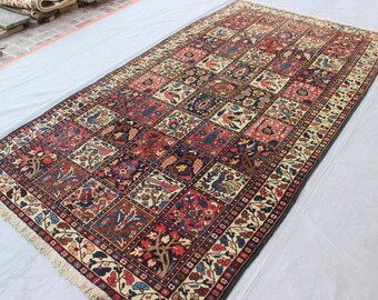 5x10 Antique Persian Style Wool Rug – Vintage Handmade Multi Color Rug, Afghan Tribal Rug, Hand Knotted Floral Rug, Collectible Oriental Rug