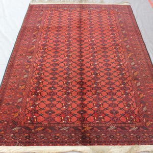 7x10 Antique Red Turkoman Rug, Handmade Turkmen Tribal Wool Rug, Geometric Oriental Carpet, Afghan Bokhara Rug, Bedroom Rug, Living Room Rug