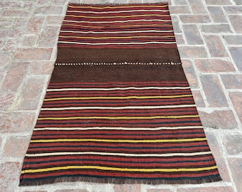 Alfombra Kilim afgana vintage de 3x5 pulgadas: alfombra de lana plana a rayas tejida a mano, alfombra tribal pequeña, alfombra Kilim antigua para dormitorio y decoración de entrada.