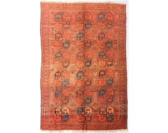 Collector's Piece 7x11 Antique Turkoman Rug – Pre 1900 Hand Knotted Red Blue Wool Rug, Large Tribal Rug, Vintage Afghan Rug, Living Room Rug