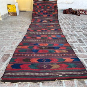 Alfombra antigua de 10 x 33 cm - Alfombra geométrica de la década de 1900 - Alfombra baluchi vintage - Alfombra kilim afgana de lana para pasillo