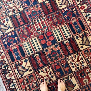 Antique 5.5x10 Afghan Tribal Rug – Hand Knotted Persian Wool Carpet, Vintage Geometric Nomadic Rug, Oriental Runner for Hallway, Bedroom Rug
